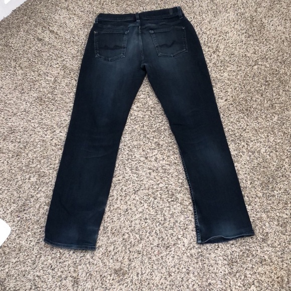 7 for All Mankind Standard Straight Leg Jeans Size 30 30x32 Distressed Dark Blue - Picture 3 of 10